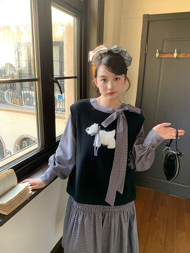 White Puppy Tale Whimsy Plaid Dress-ntbhshop