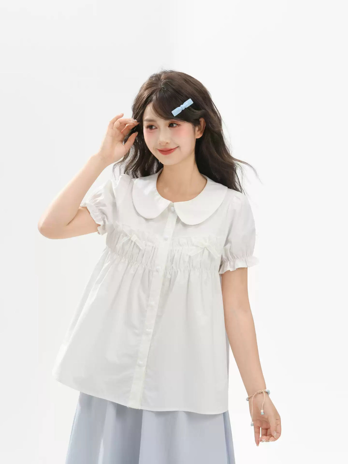 Petite Ribbon Babydoll Blouses-Tops-ntbhshop