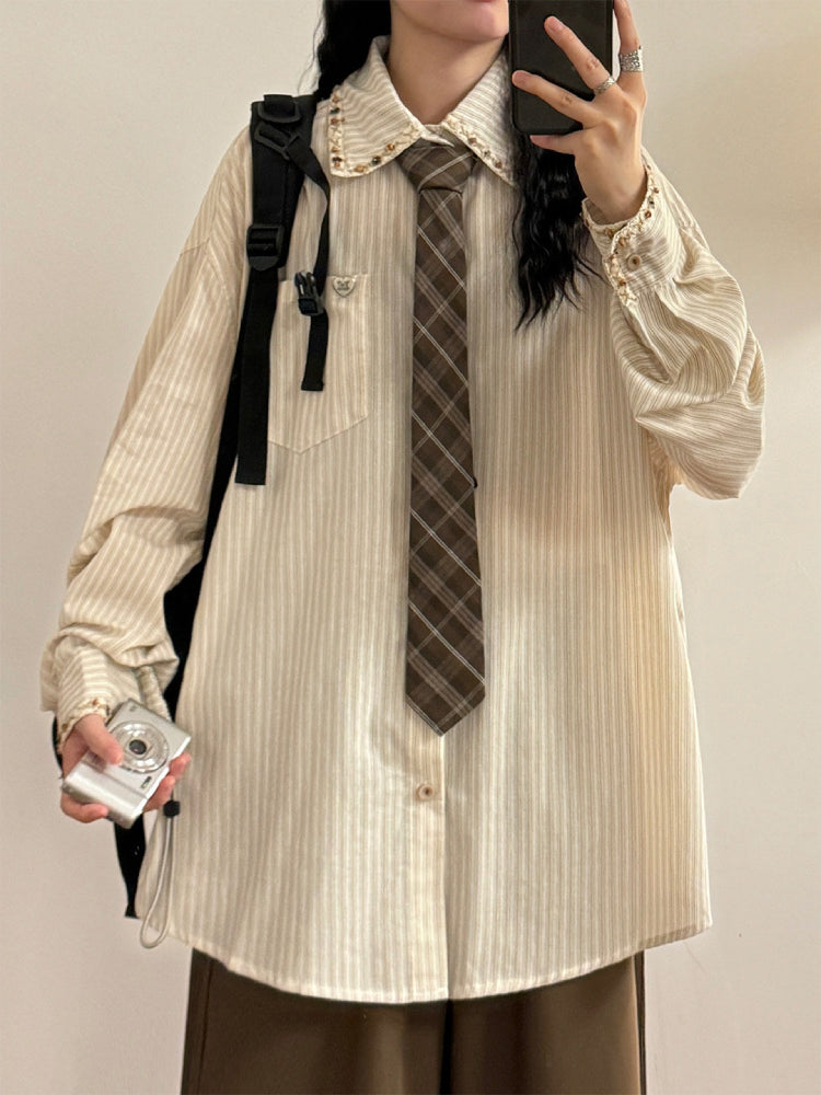 Chestnut Stripe Archive Tie Shirt-Tops-ntbhshop