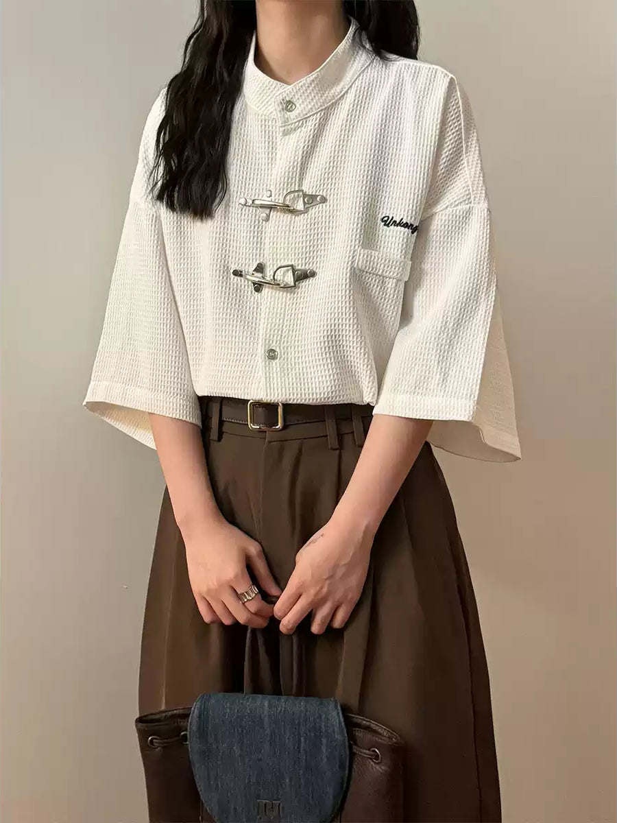 Crimson Toggle Waffle Shirts-Tops-ntbhshop