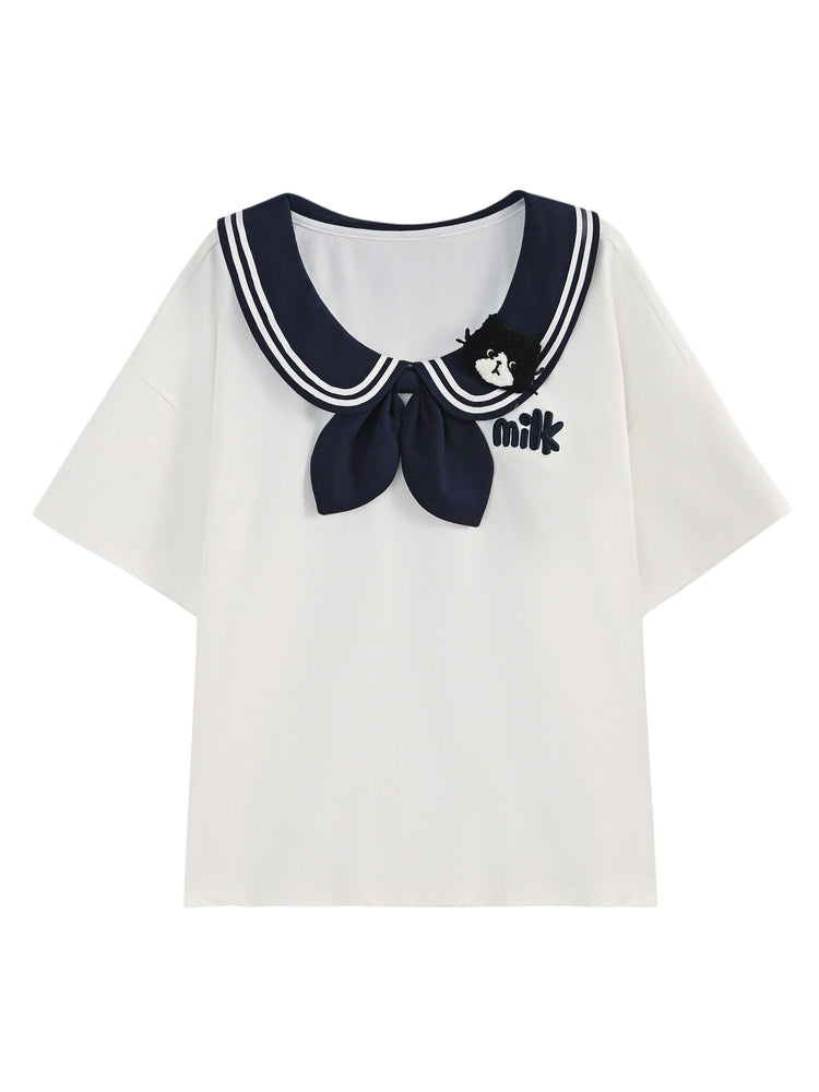 Milk Cat Sailor Tee-Tops-ntbhshop