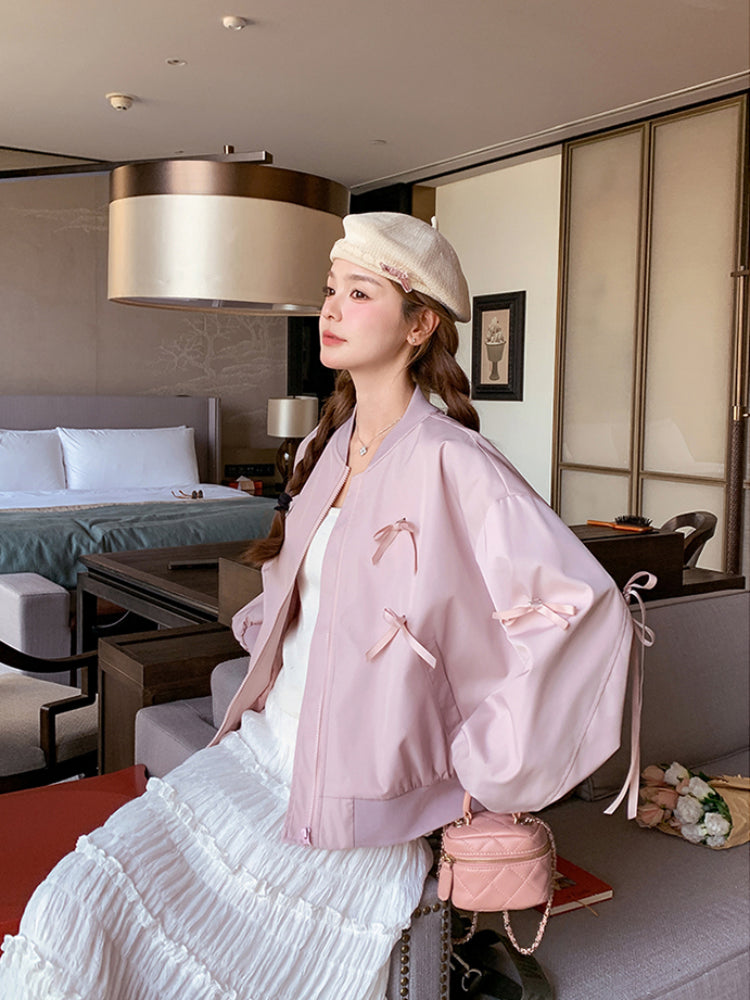 Lilac Lace Crop Varsity Jacket-ntbhshop