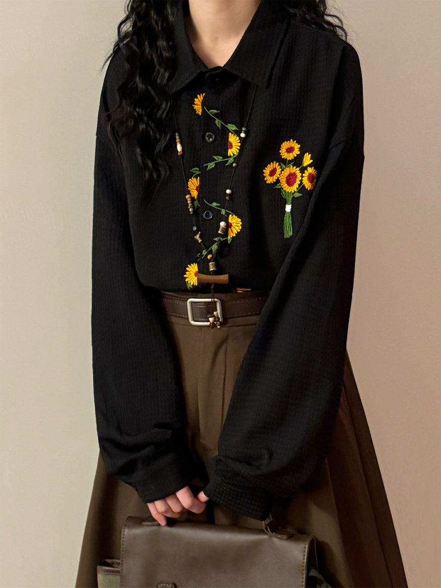 Vintage Sunflower Waffle Shirts-Tops-ntbhshop