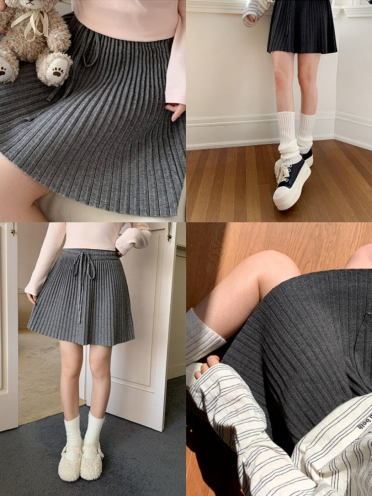 Winter Campus Knit Pleat Skirts-ntbhshop
