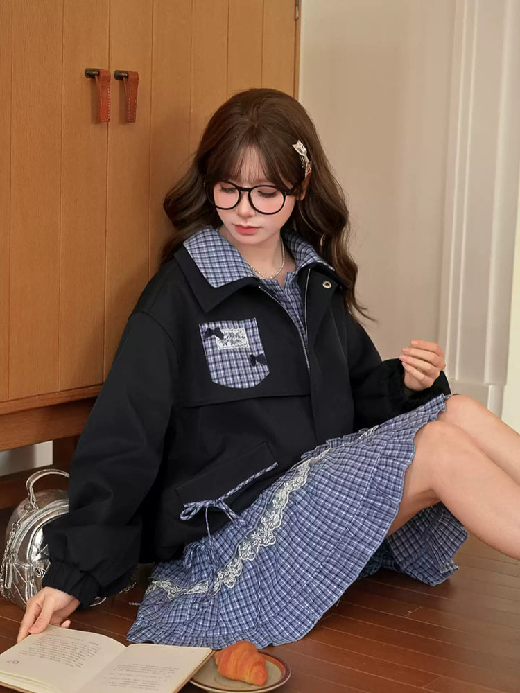 Puppy Check Layer Short Jacket-Outerwear-ntbhshop