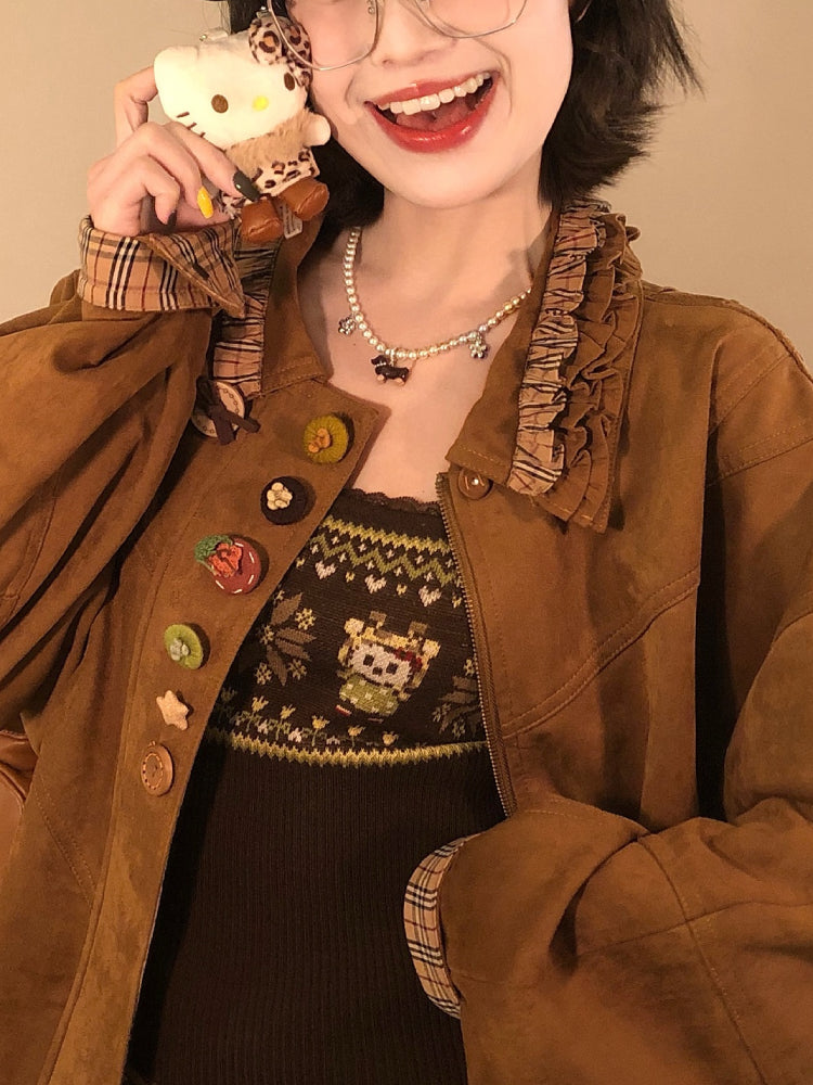 Maillard Coffee Vintage Button Suede Jackets-ntbhshop