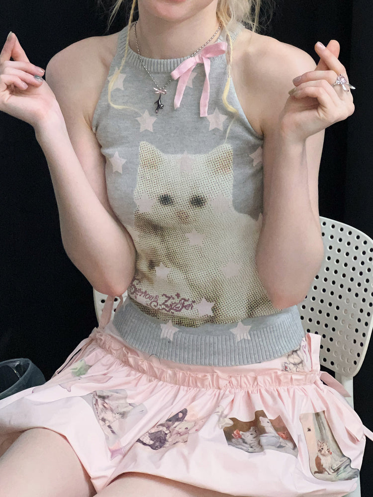 Star Catcher Cat Knit Vests-Tops-ntbhshop