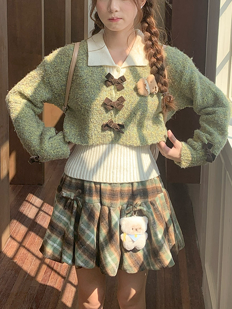 Greenhouse Afternoon Crop Sweater, Top & Plaid Skirt-ntbhshop