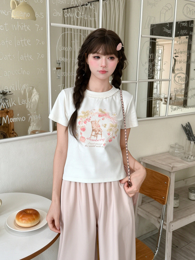 Strawberry Bunny Story Tee-Tops-ntbhshop