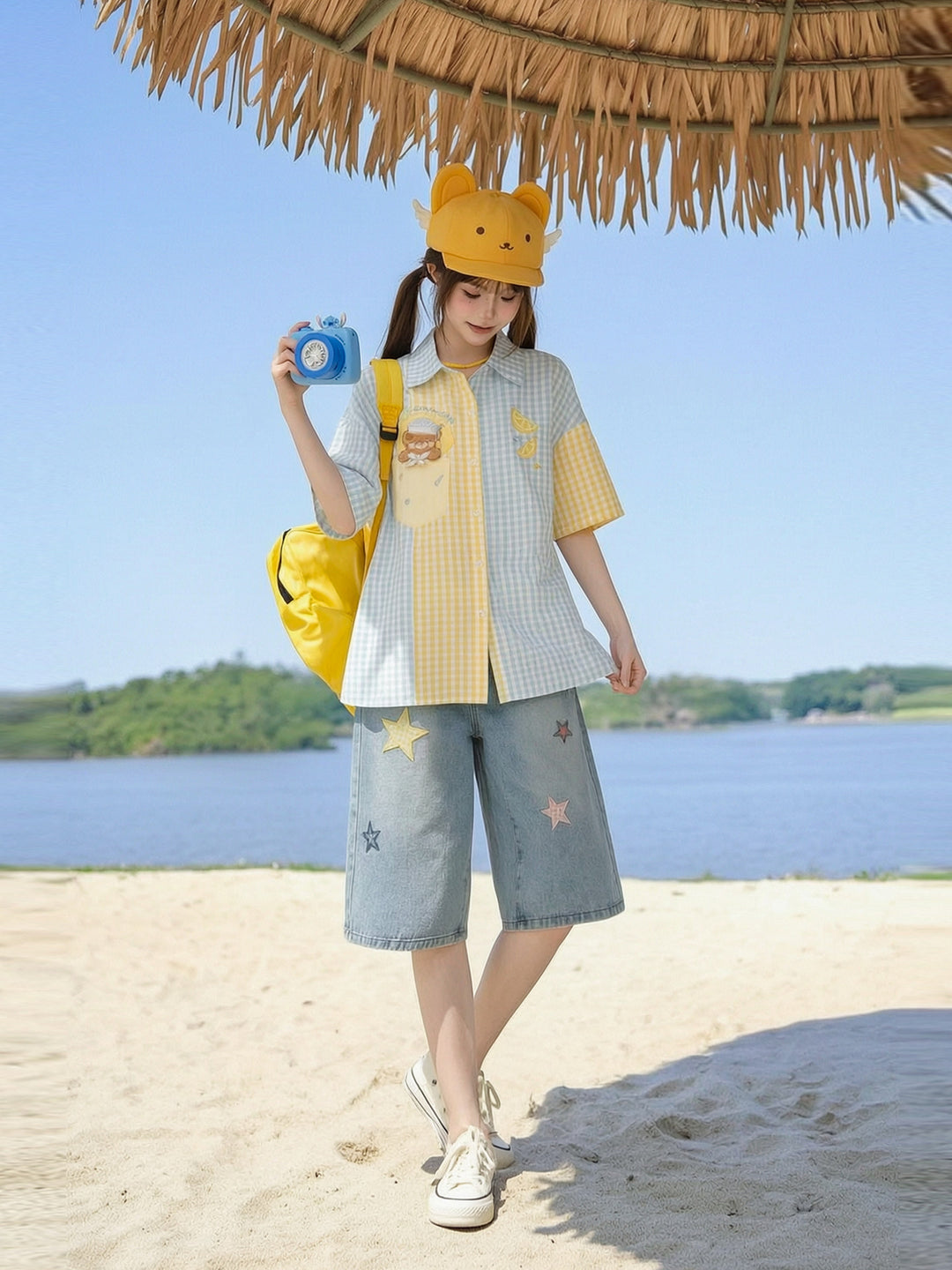 Lemonade Bear Plaid Shirt-Tops-ntbhshop