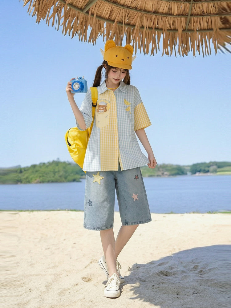 Lemonade Bear Plaid Shirt-Tops-ntbhshop