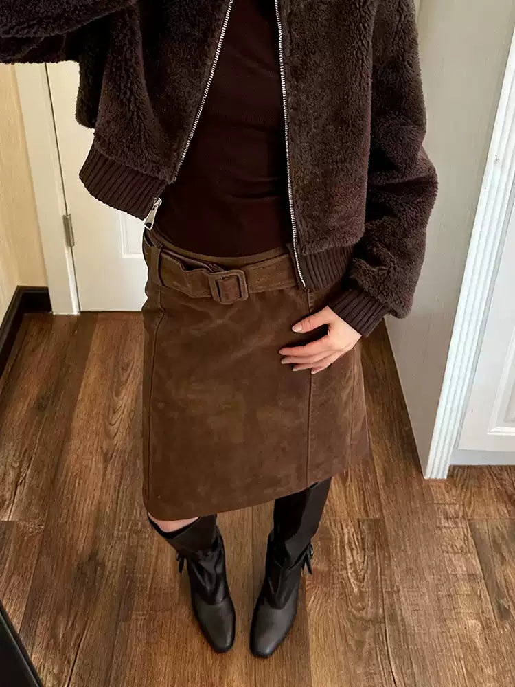 Cocoa Suede Pencil Skirt-Bottoms-ntbhshop