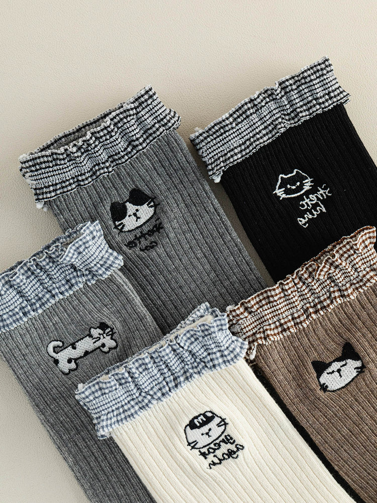 Kawaii Cat Ruffle Crew Socks-ntbhshop