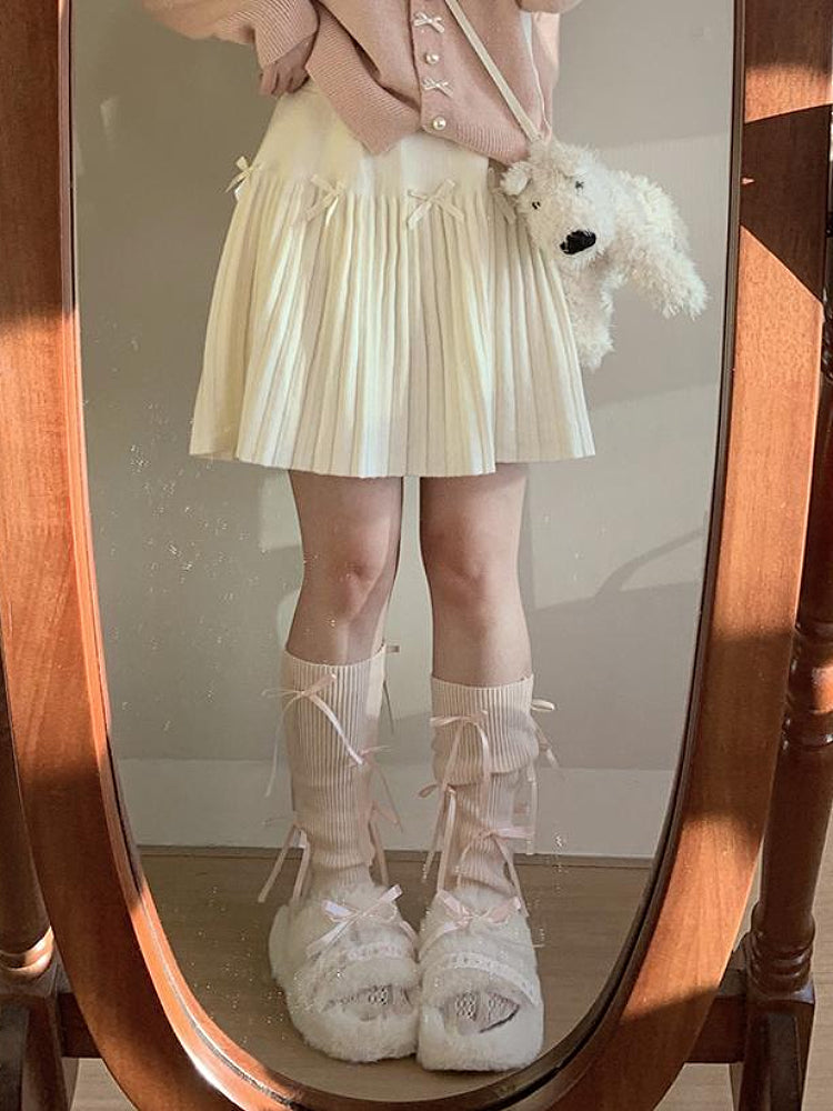 Snow Ribbon Pleated Skirt-ntbhshop