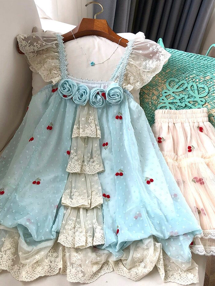 Cherry Rosette Bubble Blouses-Tops-ntbhshop