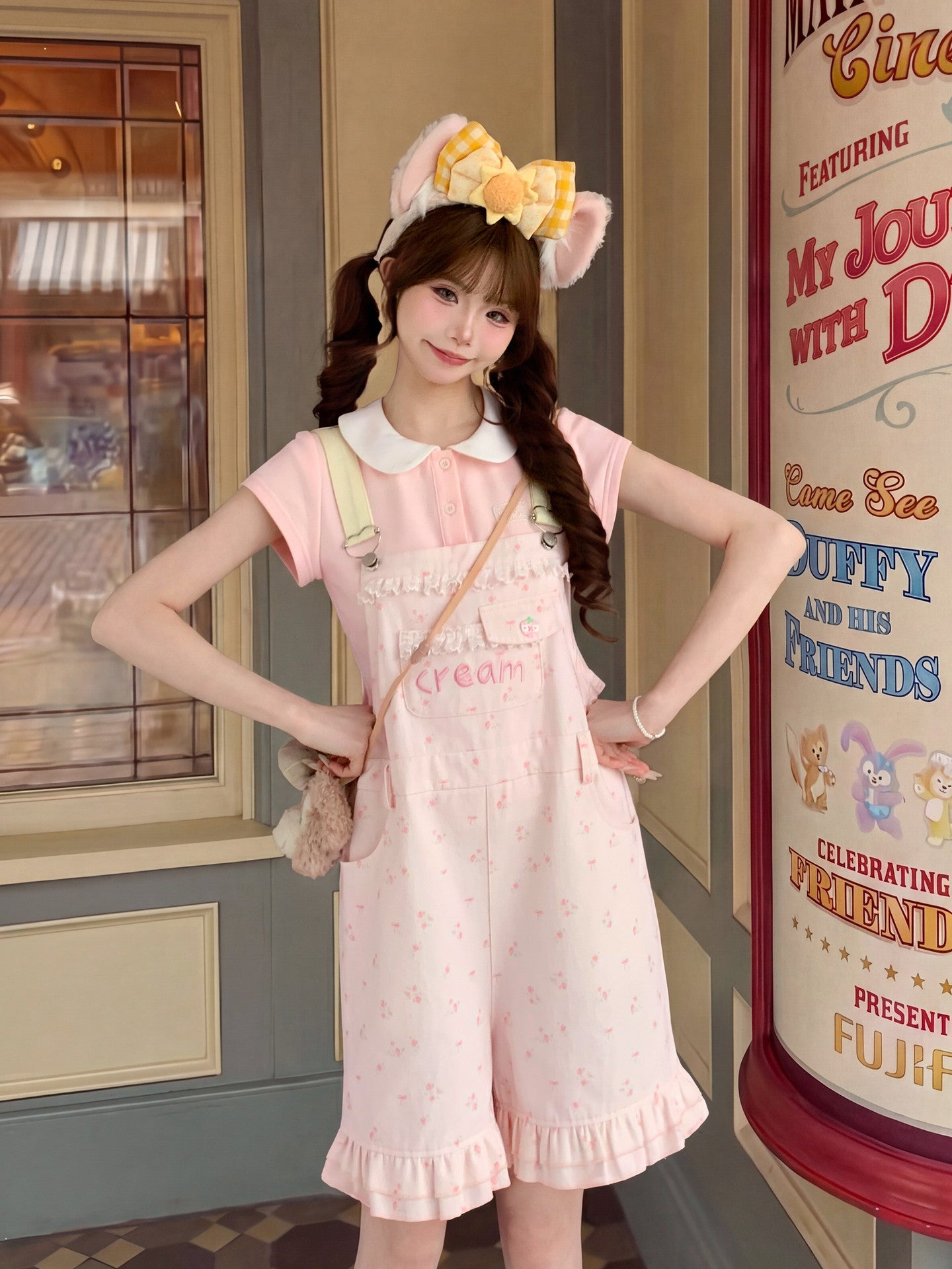 Berry Cream Ruffle Overall Shorts-Bottoms-ntbhshop
