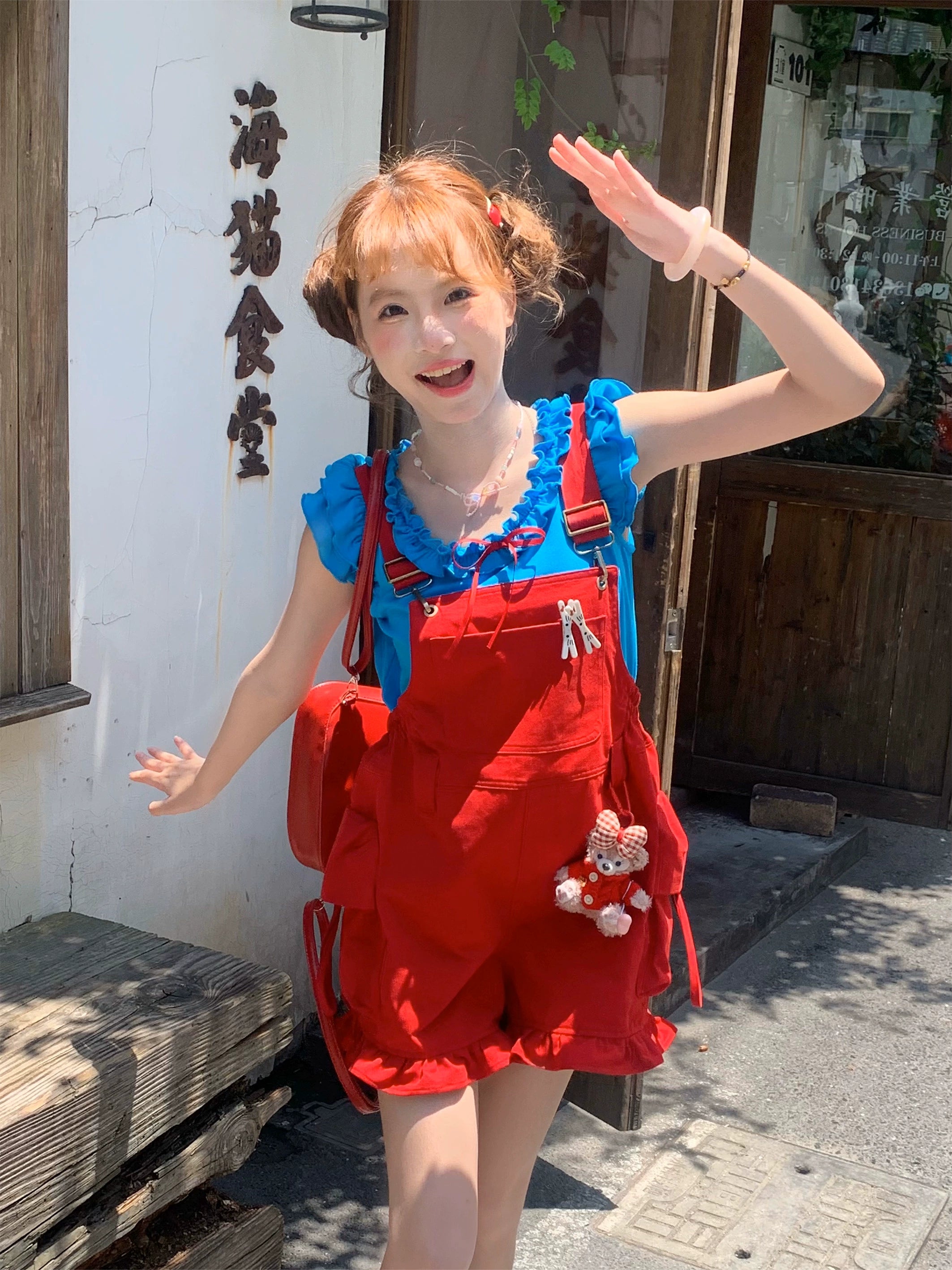 Berry Bubble Overall Shorts & Bow Ruffle Top-ntbhshop