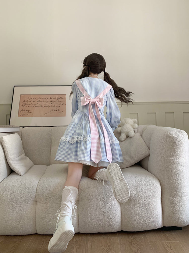 Plaid Candy Back Bow Plaid Dresses-ntbhshop