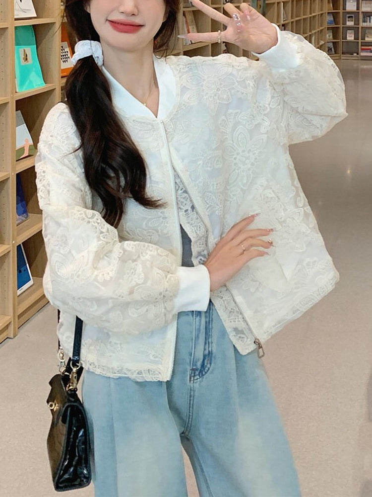 Cloud Lace Crop Bomber-ntbhshop