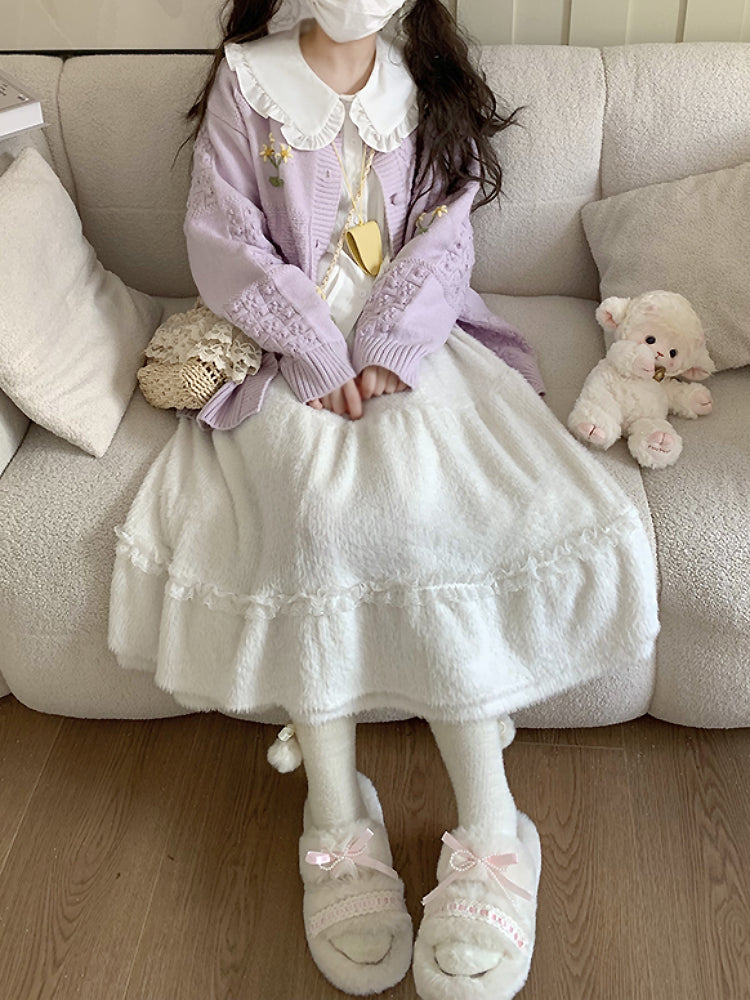 Snowflake Furry Midi Skirts-ntbhshop