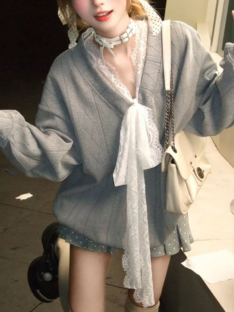 Soft Hour Lace Collar Sweatshirt-ntbhshop