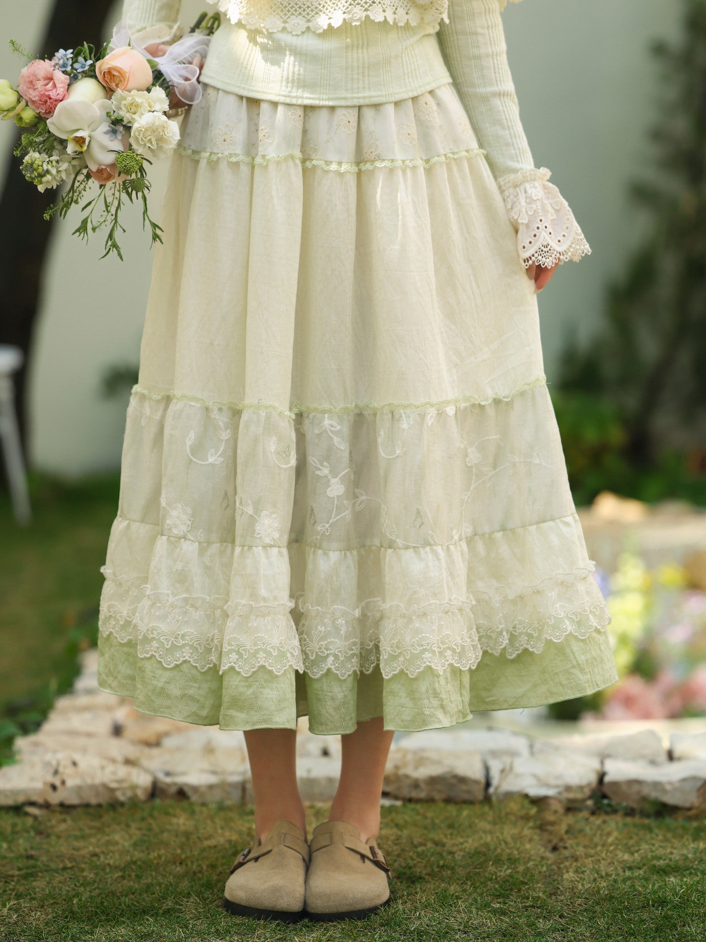 Sage Petal Layer Skirt-Bottoms-ntbhshop