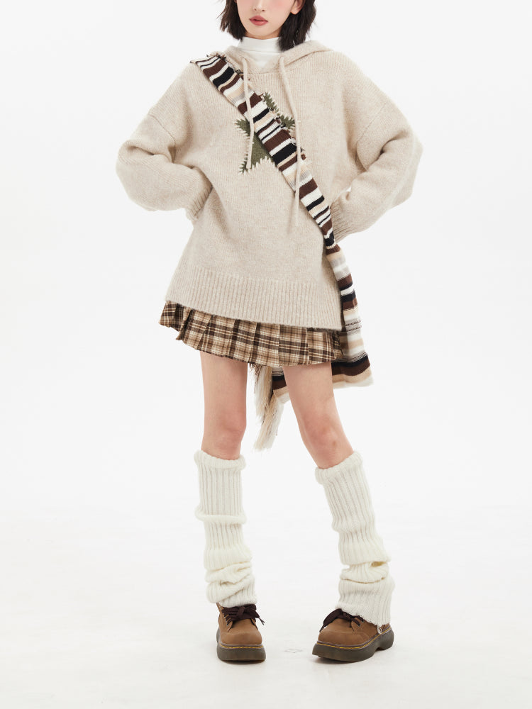 Frosty Starry Patch Knit Hoodies-Tops-ntbhshop