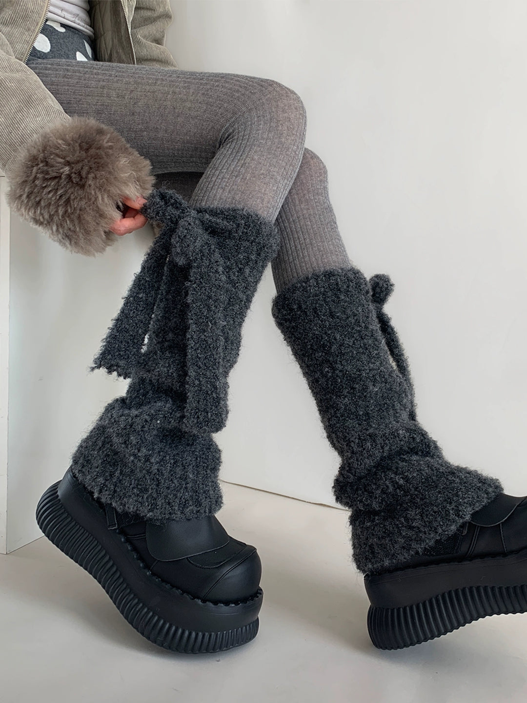 Midnight Lamb Fur Leg Warmers-ntbhshop