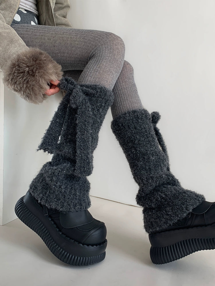Midnight Lamb Fur Leg Warmers-ntbhshop