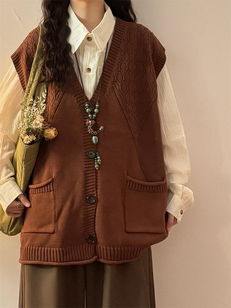 Poetry Atelier V-Neck Knit Vests-ntbhshop