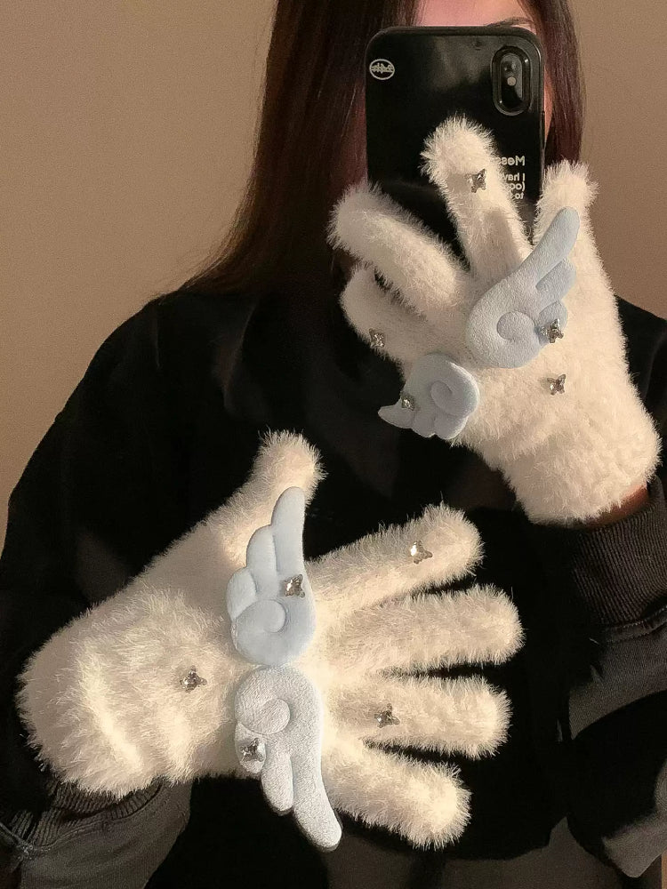 Angel Wings Faux Fur Gloves-ntbhshop