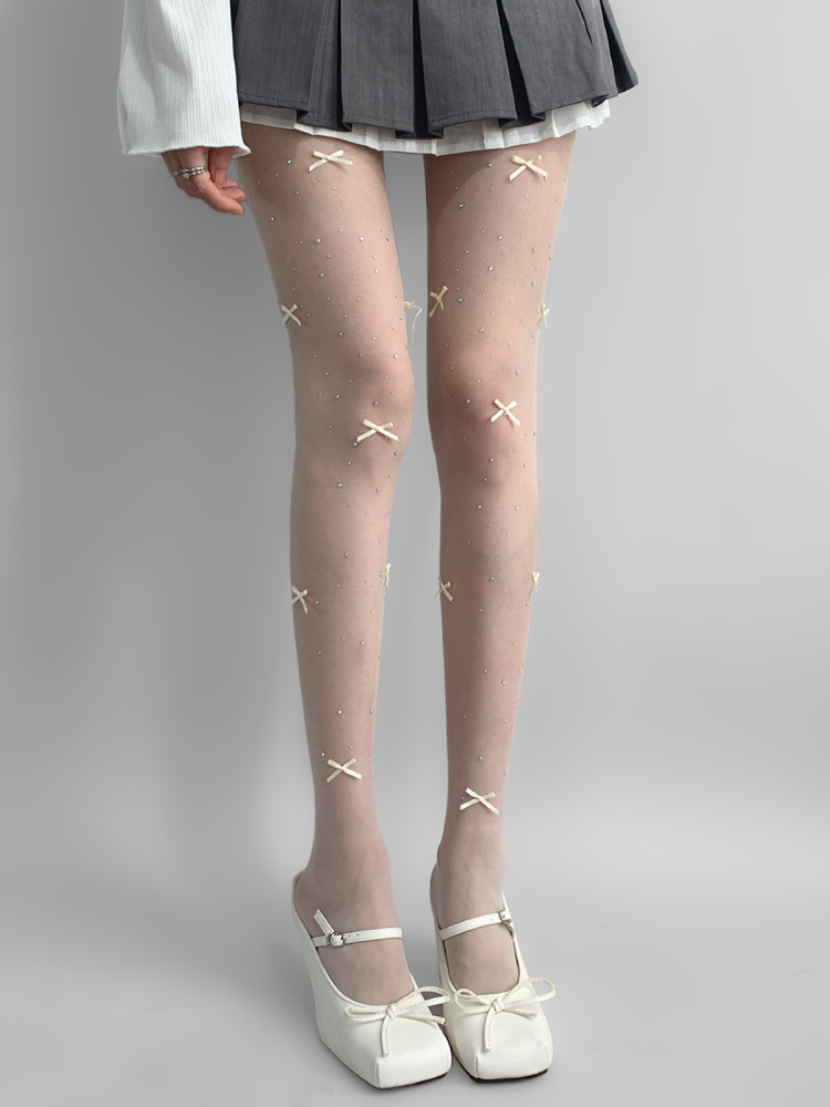 Crystal Swan Bow Sheer Tights-ntbhshop