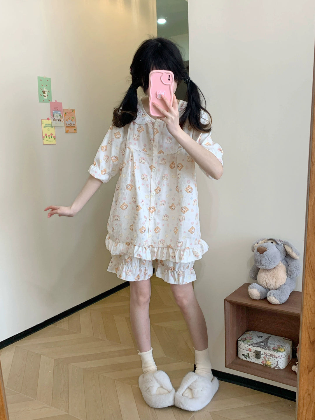 Strawberry Bear Puff Sleeve Pajamas Set-ntbhshop