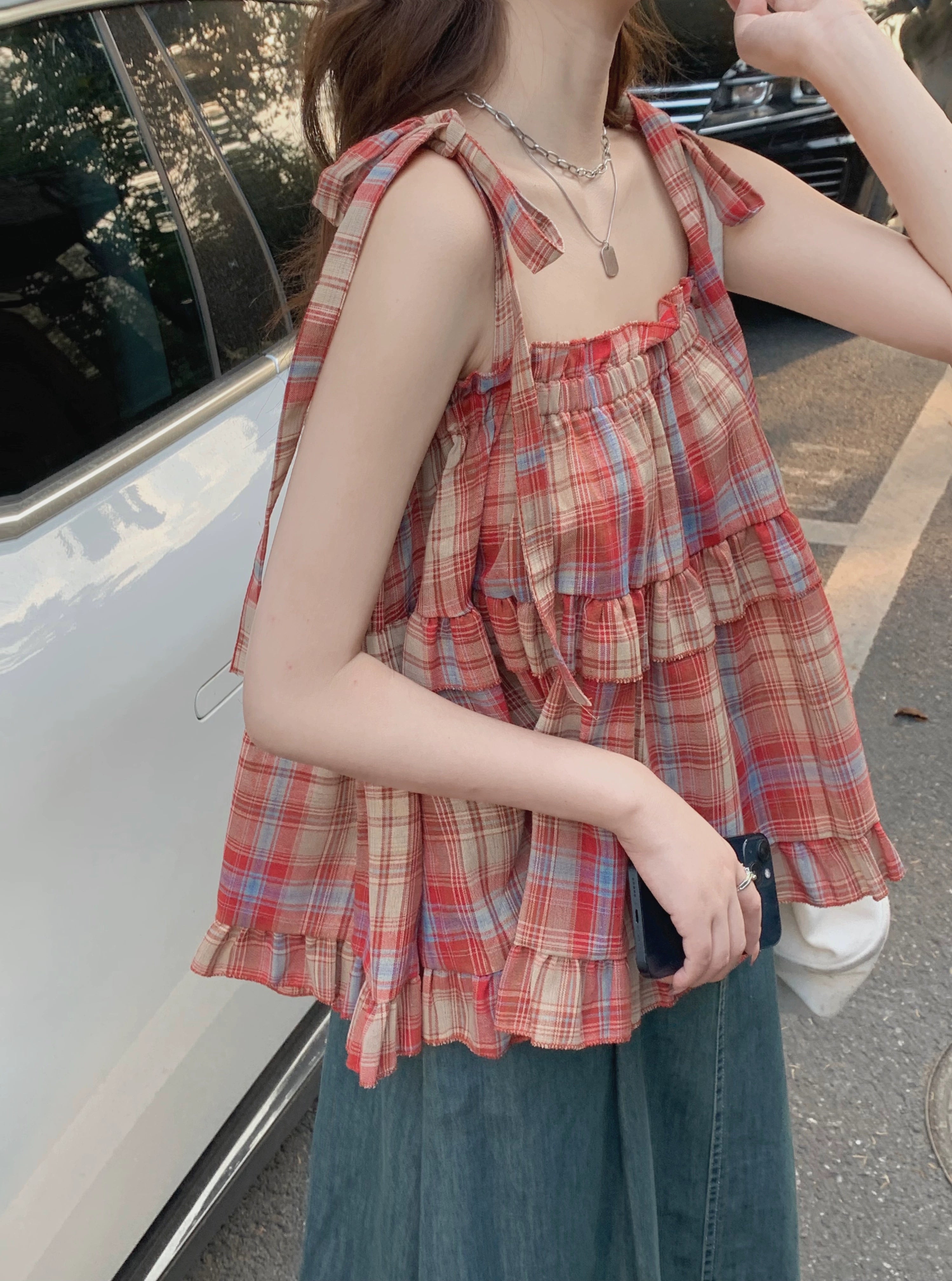 Retro Red Plaid Babydoll Top-ntbhshop