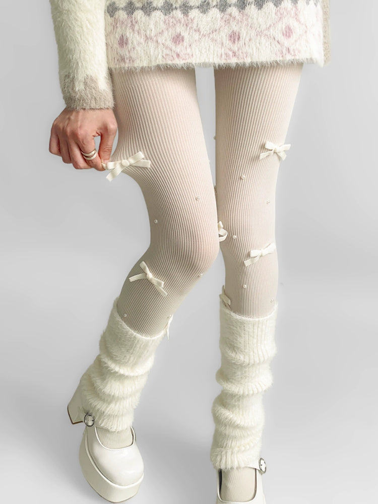 Cream Puff Lolita Bow Pearl Tights-ntbhshop