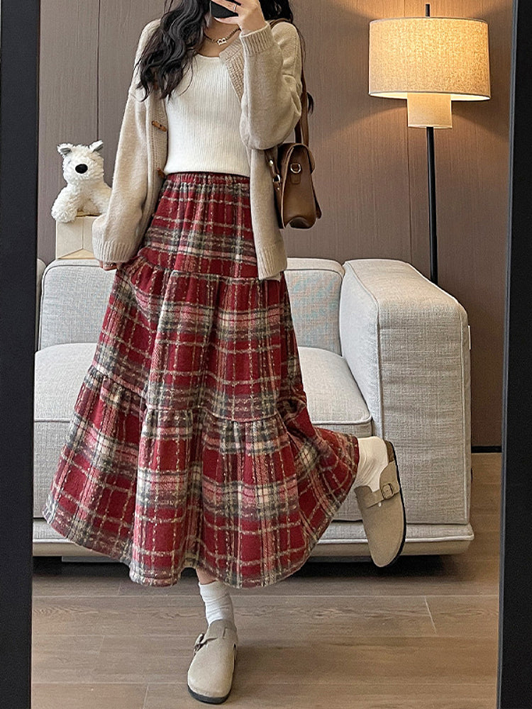 Retro Preppy Plaid Midi Skirts-ntbhshop