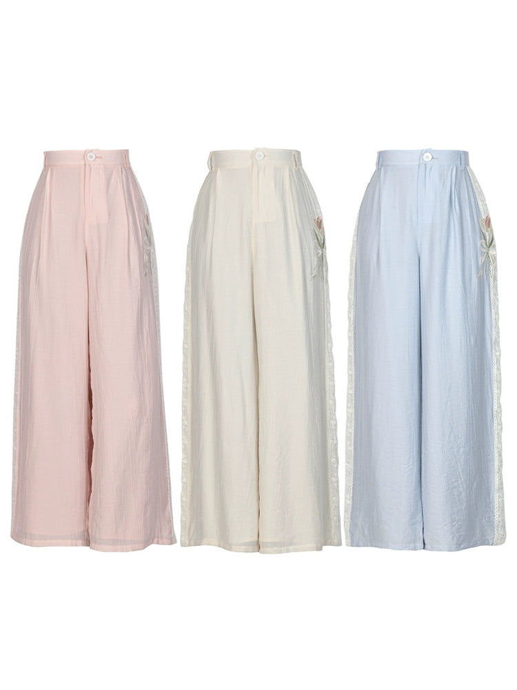 Tulip Breeze Pastel Wrinkled Wide Pants-ntbhshop