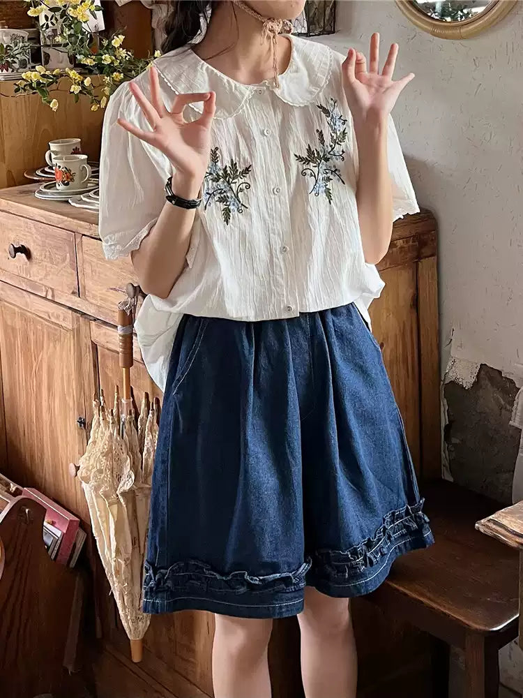 Blue Meadow Ruffle Shorts-Bottoms-ntbhshop