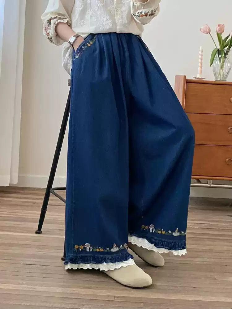 Mushroom Trail Wide Jeans-Bottoms-ntbhshop