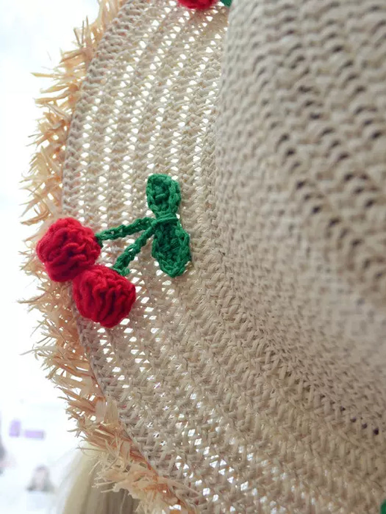 Sunny Cherry Bliss Flat Straw Hat-ntbhshop