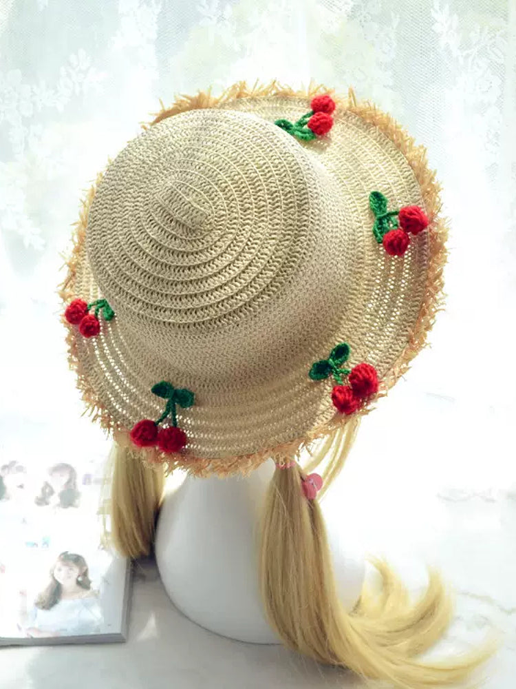 Sunny Cherry Bliss Flat Straw Hat-ntbhshop
