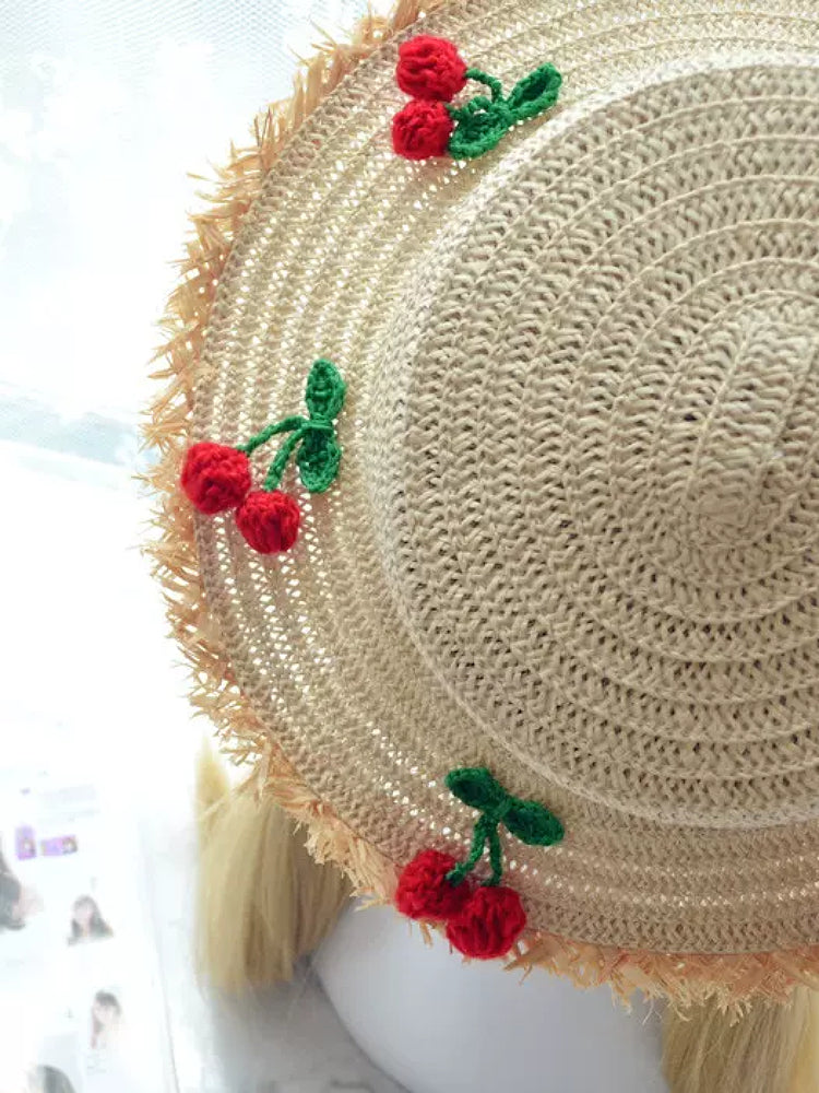 Sunny Cherry Bliss Flat Straw Hat-ntbhshop