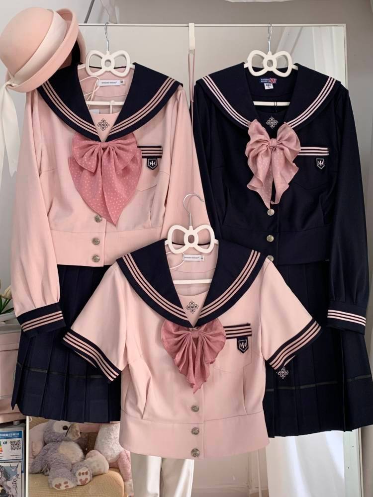 Sakura Petals Japanese Sailor Collar Short-sleeved JK Uniform Blouse-ntbhshop