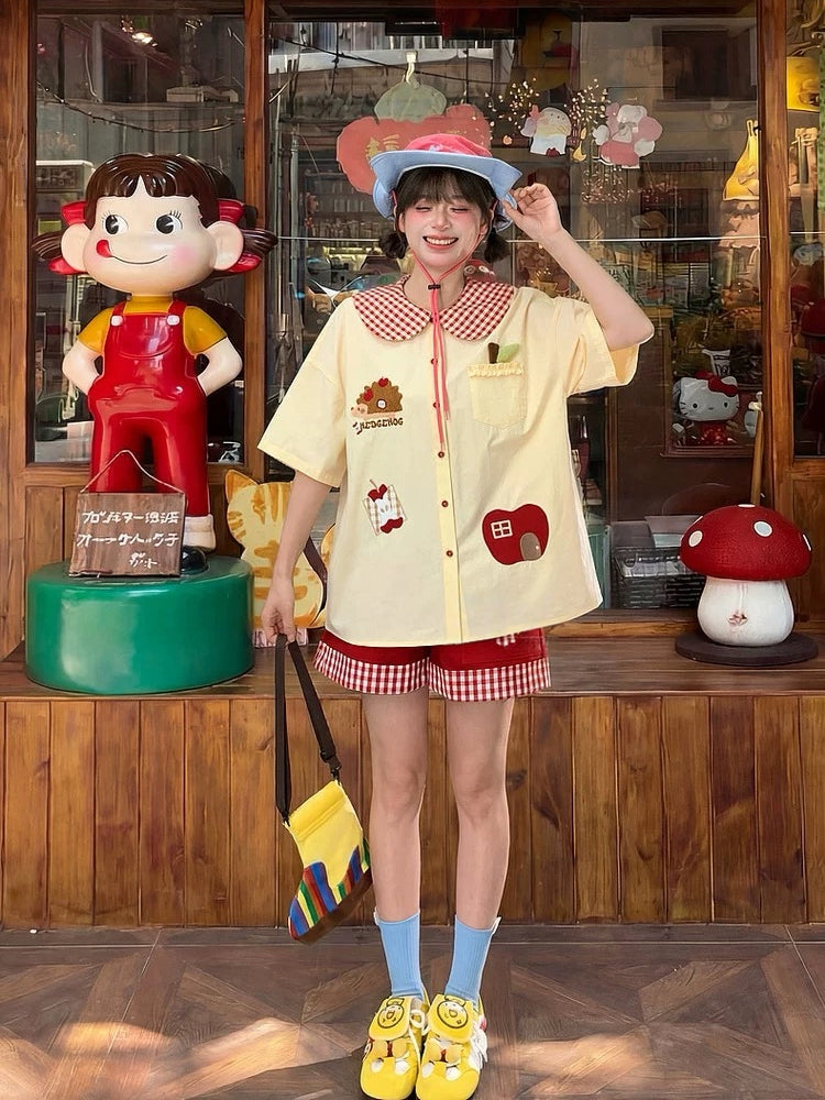 Apple Hedgehog Picnic Blouse-Tops-ntbhshop