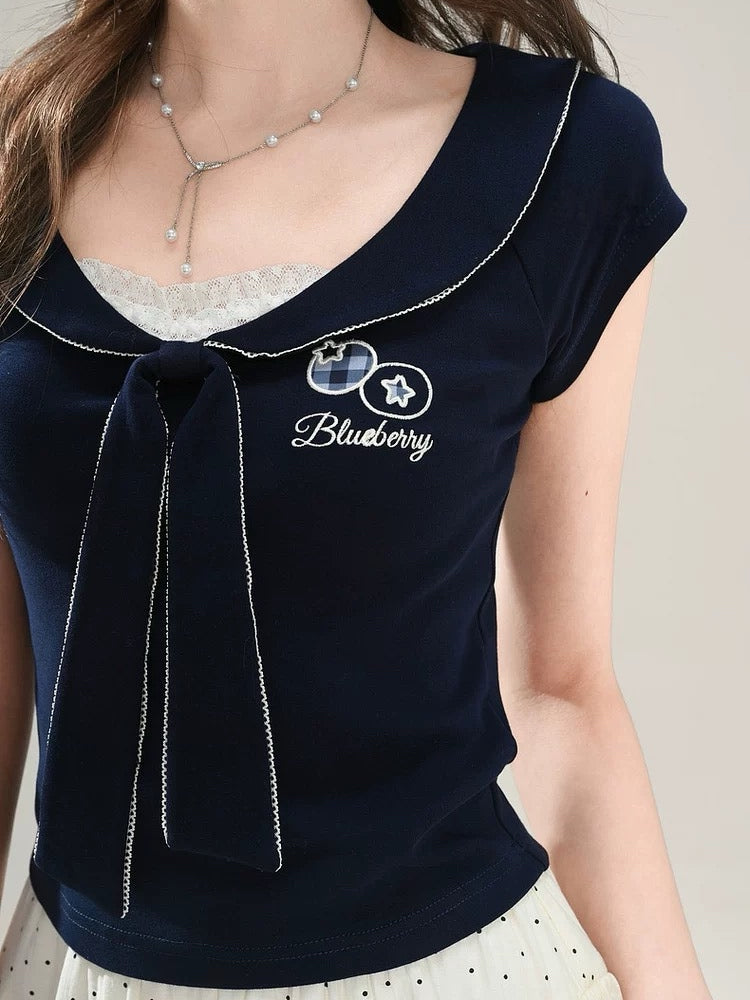 Blueberry Ribbon Layered Top-Tops-ntbhshop