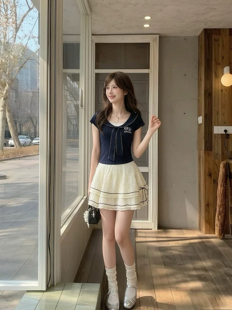 Blueberry Ribbon Layered Top-Tops-ntbhshop