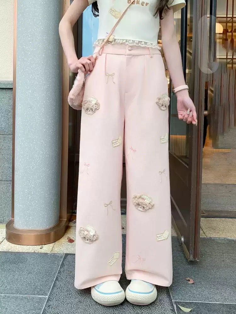 Bakery Bear Wide Leg Pants-Bottoms-ntbhshop