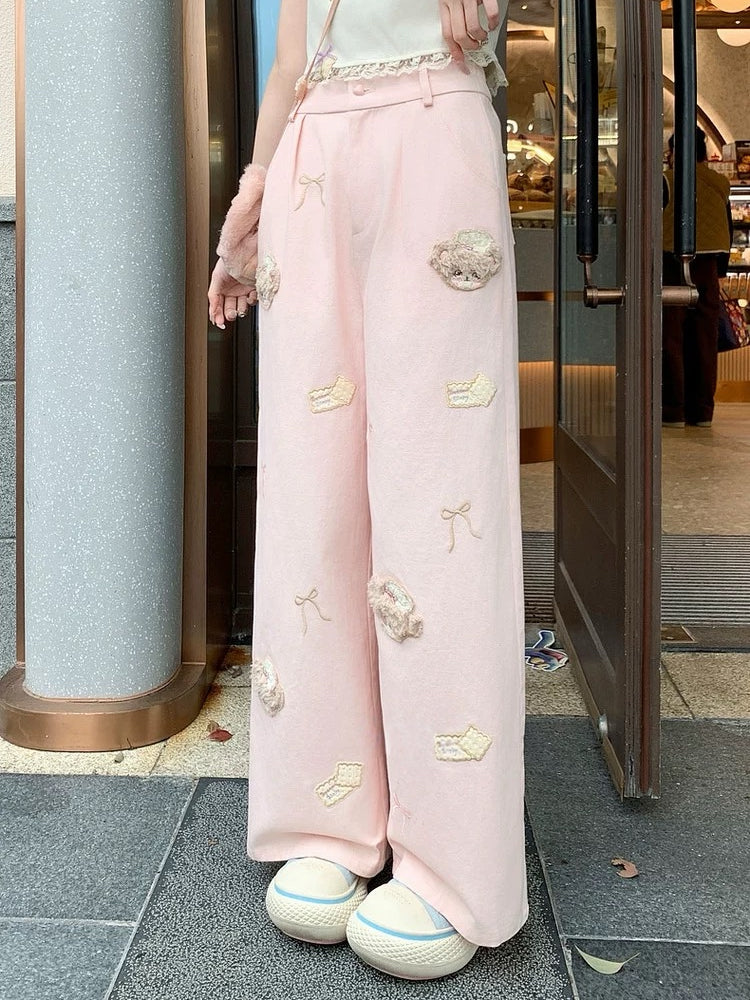 Bakery Bear Wide Leg Pants-Bottoms-ntbhshop