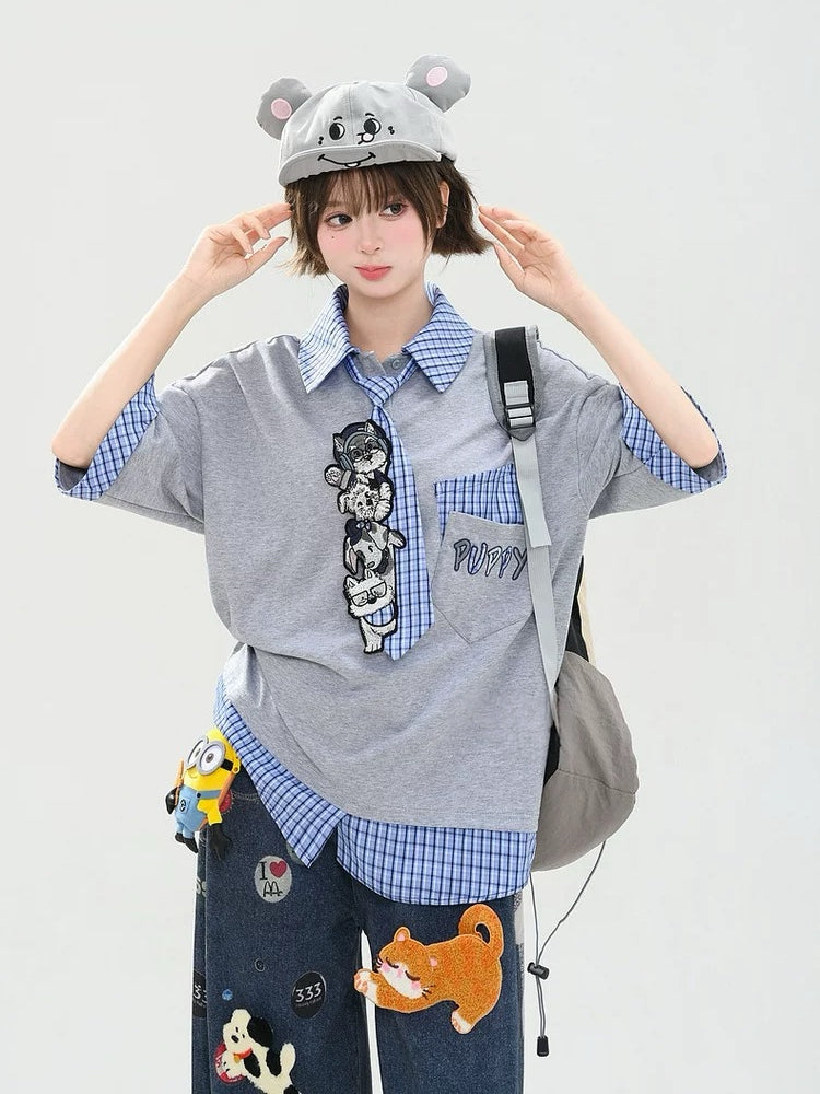 Campus Puppy Cotton Tie Tees-Tops-ntbhshop