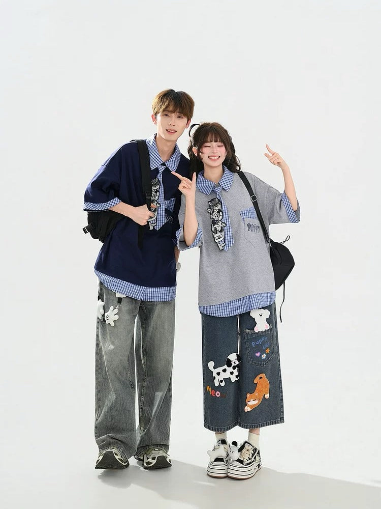 Campus Puppy Cotton Tie Tees-Tops-ntbhshop